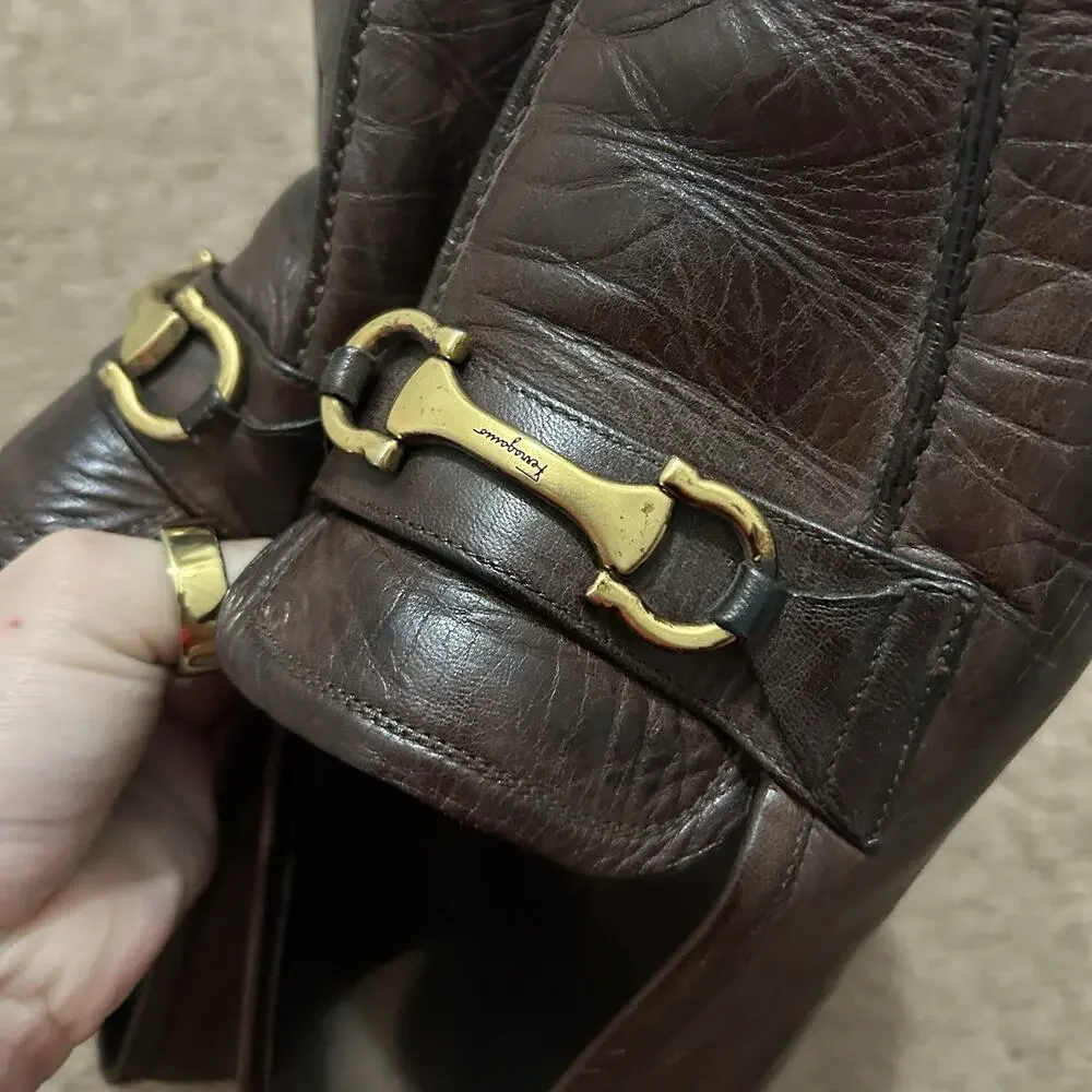Salvatore Ferragamo Brown Horse Bit Loafers Size 11 D Gancini Leather *READ
